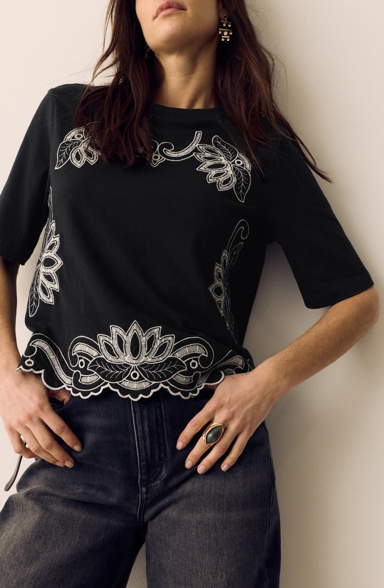 PER UNA BY M&S Pretty Cutwork Jersey T-Shirt, Alternate, color, Black