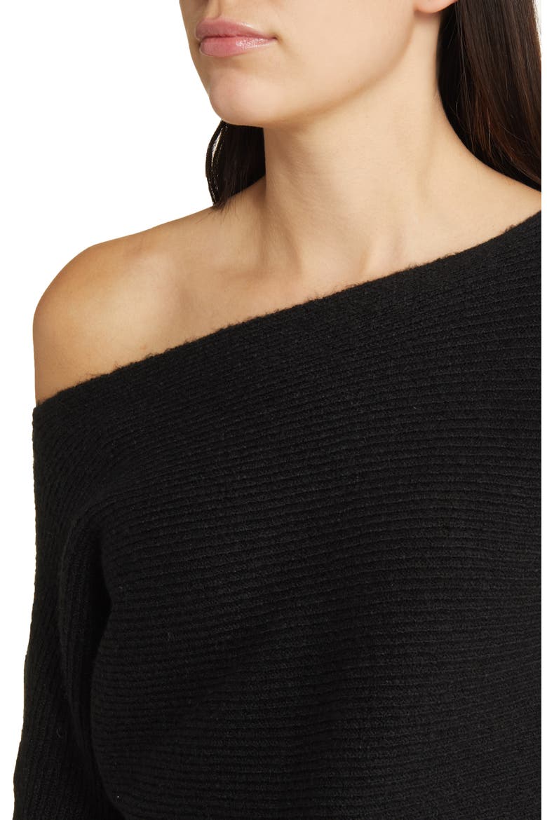 Rib Boat Neck Sweater, Alternate, color, BLACK