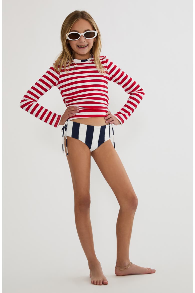 Kids' Little Addie & Janie Long Sleeve Two-Piece Rashguard Swimsuit, Main, color, STAR SPANGLED STRIPES