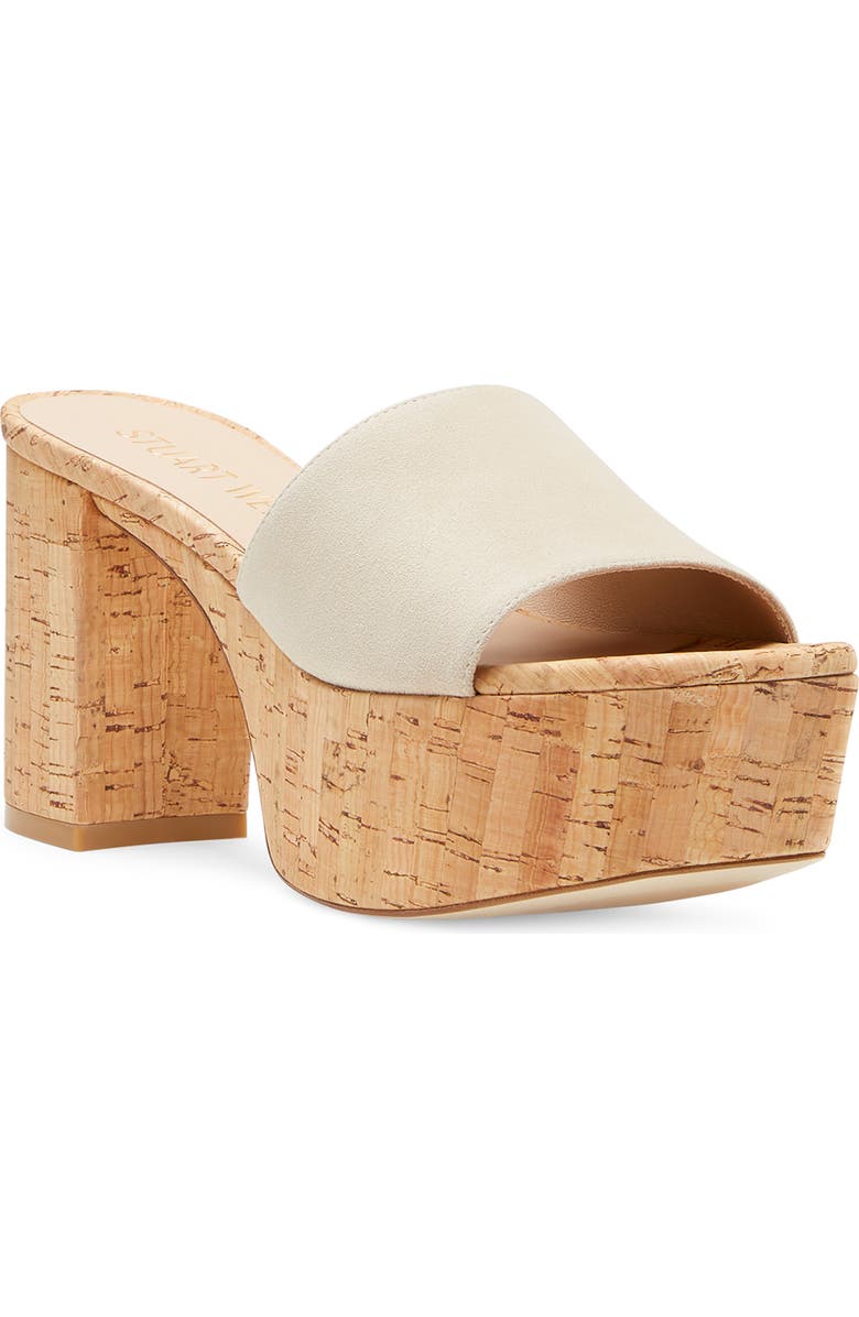 Stuart Weitzman Squarehigh Platform 95 Slide Sandal, Main, color, Dune