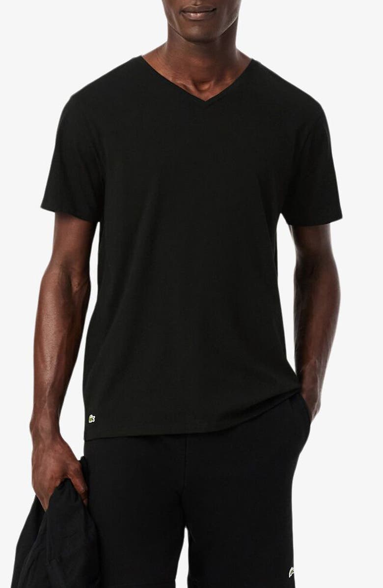 Lacoste 3-Pack Cotton V-Neck T-Shirts, Main, color, Black