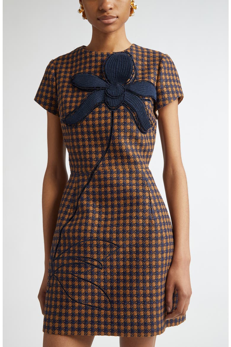 SHORT SLEEVE SMALL CHECK TWEED, Alternate, color, COGNAC/ NAVY