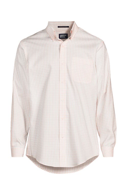 Lands' End School Uniform Tailored Fit No Iron Solid Supima Cotton Pinpoint Buttondown Collar Dress In Tinted Peach Windowpanes