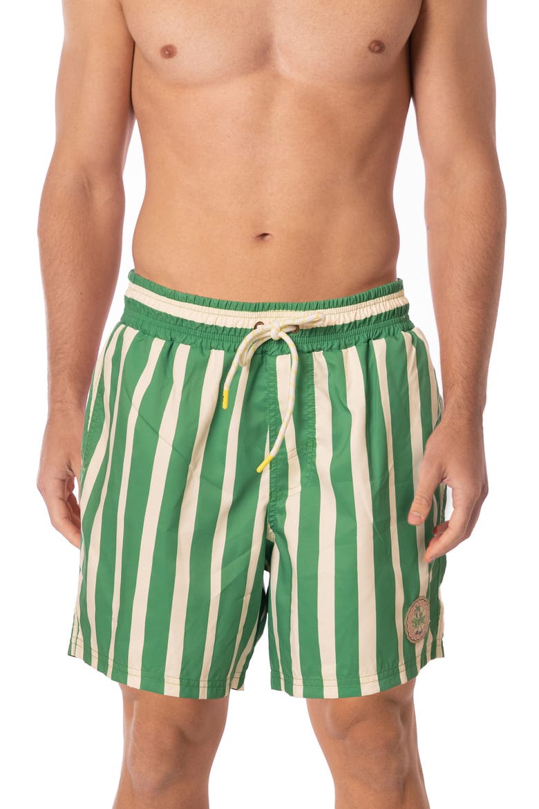 Sailor Stripe Swim Trunks, Main, color, GREEN
