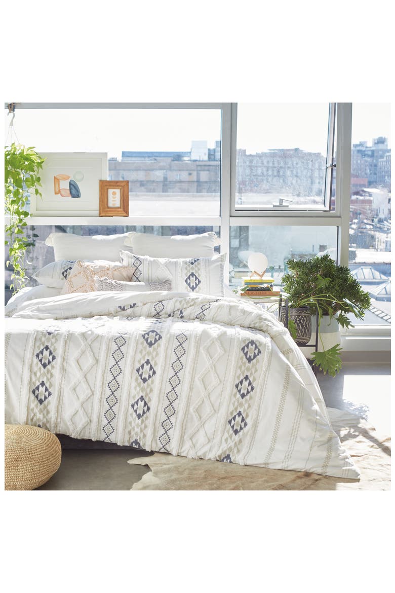 Geo Stripe Chenille Tufted Comforter & Shams Set, Alternate, color, INDIGO