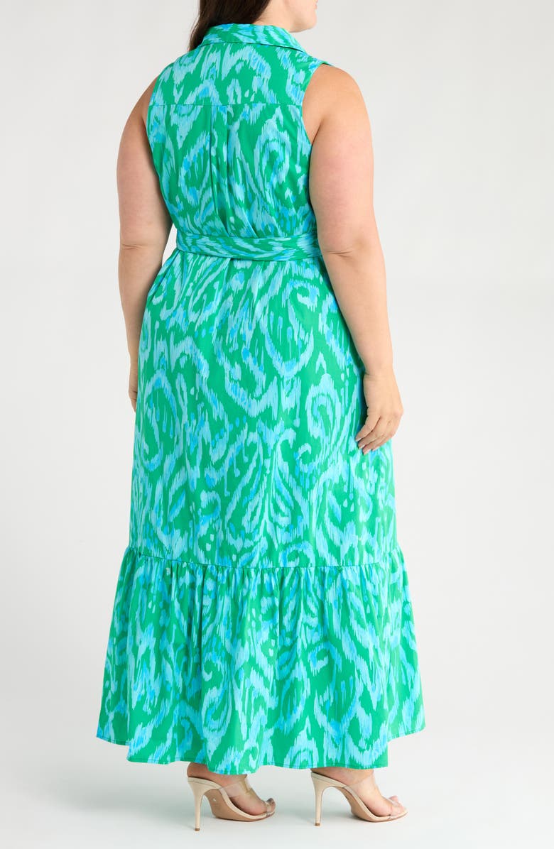 SUGARLIPS Penola Cileah Woodcut Floral Print Cotton Maxi Dress, Alternate, color, Kelly Green/ Cerulean Blue