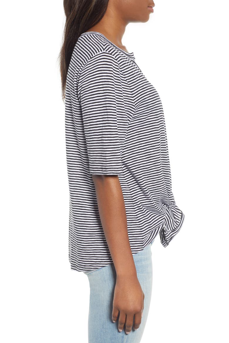 Tie Front Tee, Alternate, color, BLACK- WHITE EVEN STRIPE