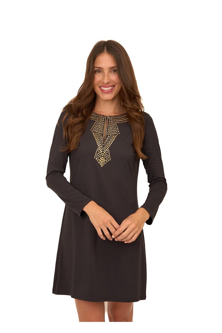 Keyhole Dress, Main, color, Black/Giold Metallic
