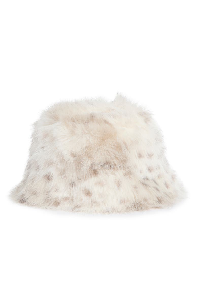 La Fiorentina Plush Faux Fur Bucket Hat, Main, color, Grey