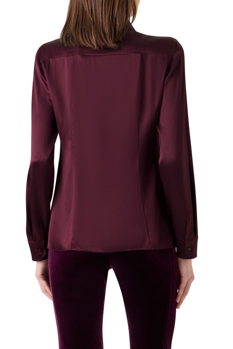Stretch Silk Satin Button-Up Top, Alternate, color, MERLOT RED