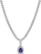 DELMAR Pear Cut Lab Created Blue Sapphire Pendant Necklace