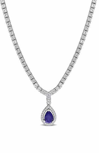 Pear Cut Lab Created Blue Sapphire Pendant Necklace