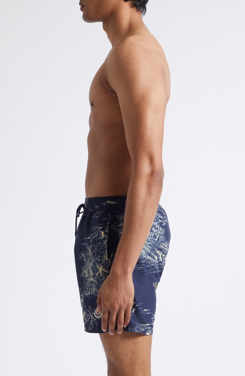 Moncler Tropical Print Swim Trunks, Alternate, color, Blue