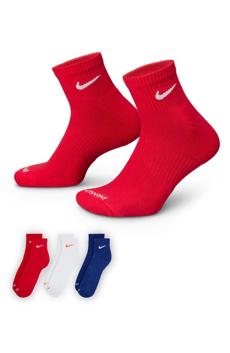 Nike Dri-FIT Everyday Plus 3-Pack Cushioned Training Ankle Socks, Alternate, color, White Multi-Color