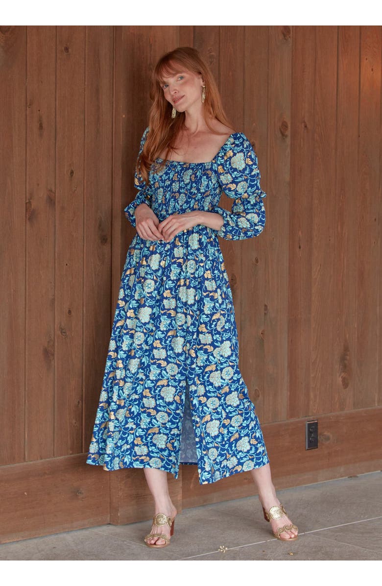 Cabana Life Navy Floral Metallic Puff Sleeve Maxi Dress, Alternate, color, 