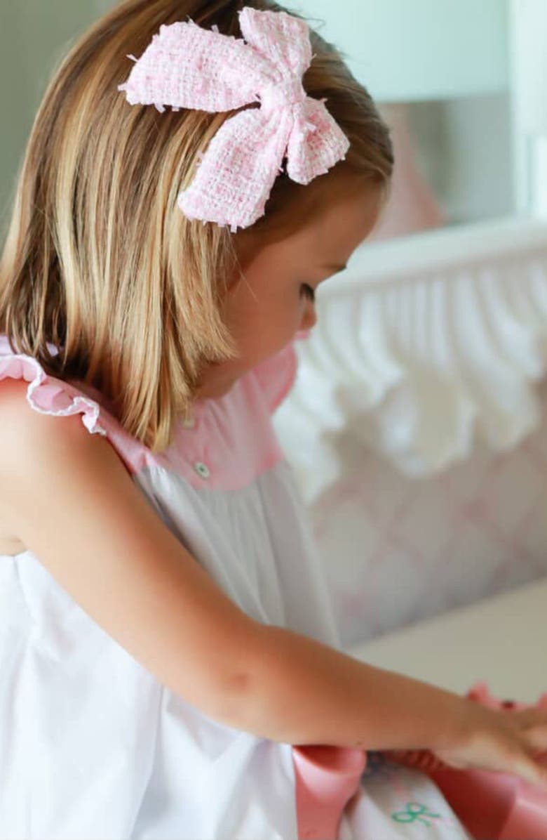Bits & Bows Tweed Girls' Hair Bow Barrette, Alternate, color, Pink/White