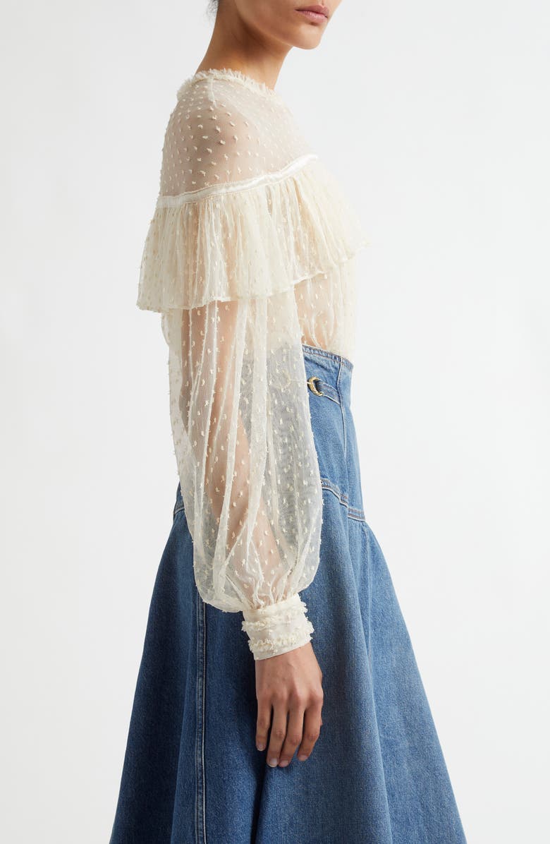 Ulla Johnson Anelise Ruffle Sheer Lace Top, Alternate, color, Cowrie