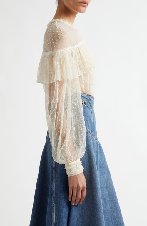 Ulla Johnson Anelise Ruffle Sheer Lace Top In Cowrie