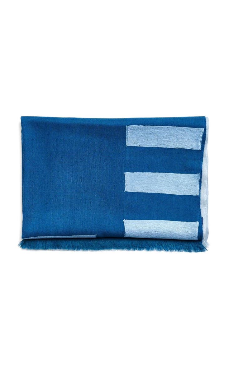 Studio Variously Harbor Blue Silk Merino Hand Woven Hand Embroidered Modern Artisanal Scarf, Main, color, Blue