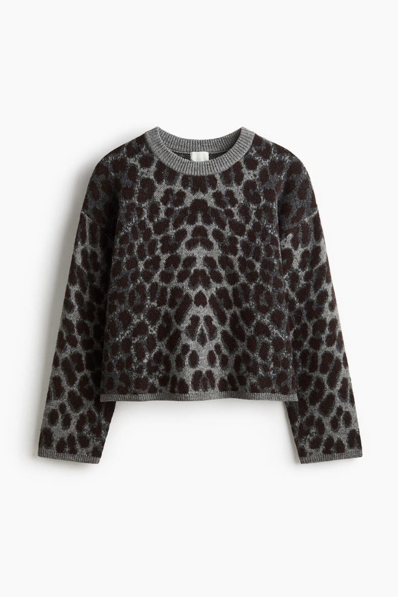 Jacquard-knit Jumper, Alternate, color, Gray/leopard print