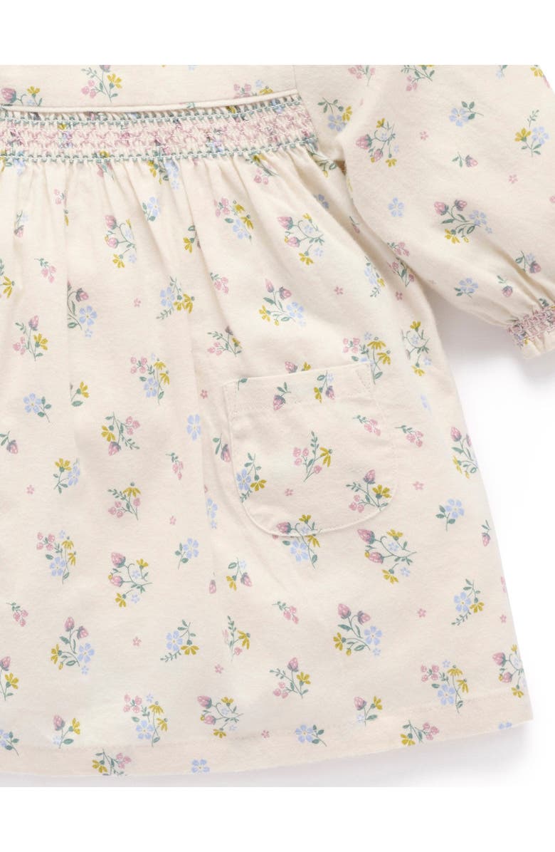 Purebaby Smocked Dress, Alternate, color, Wheat Strawberry Blossom Print