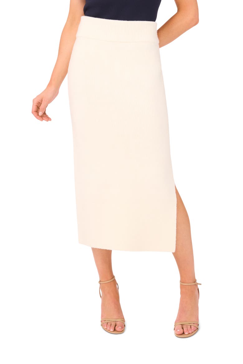 Rib Side Slit Sweater Skirt, Main, color, WARM WHITE
