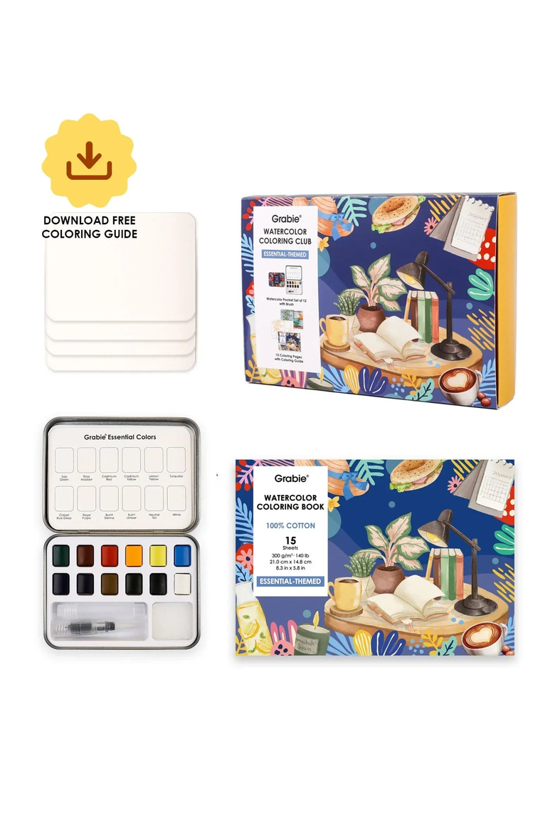 Essential Themed Watercolor Coloring Club Box, Main, color, Blue