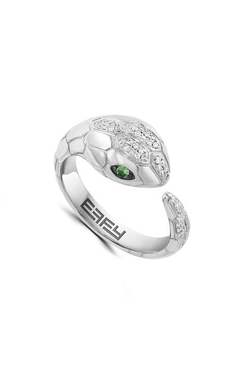 Sterling Silver Diamond & Tsavorite Snake Ring