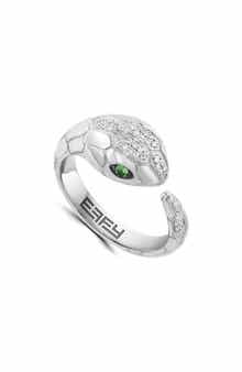 Sterling Silver Diamond & Tsavorite Snake Ring