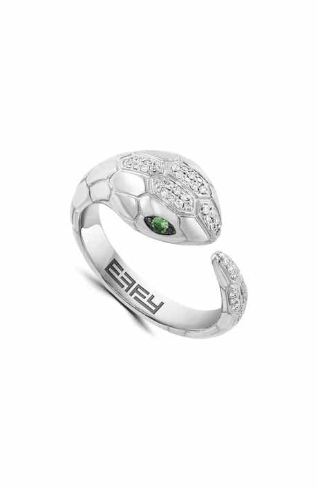 Sterling Silver Diamond & Tsavorite Snake Ring