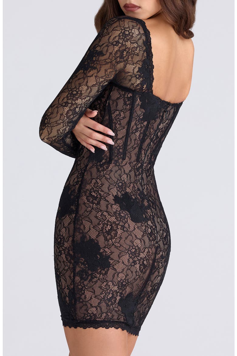 Lucienne Long Sleeve Stretch Lace Minidress, Alternate, color, BLACK