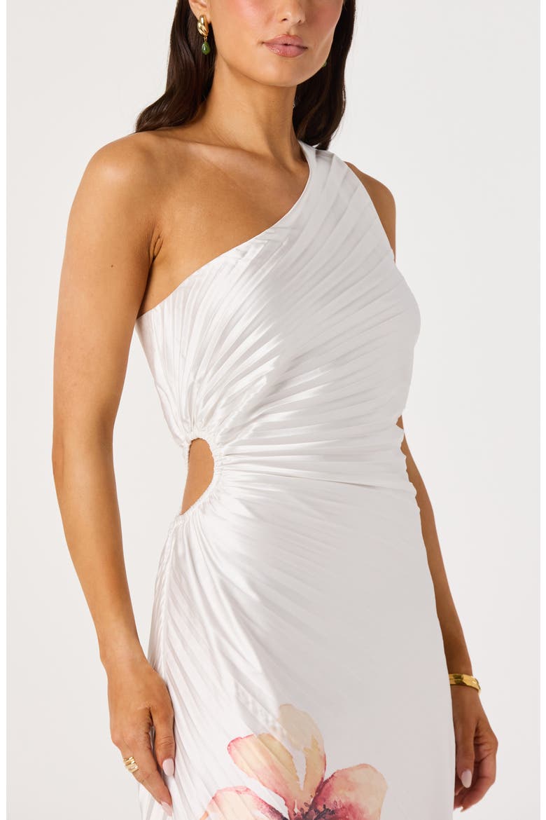 Cameron Pleated One-Shoulder Midi Dress, Alternate, color, WHITE ORANGE FLORAL
