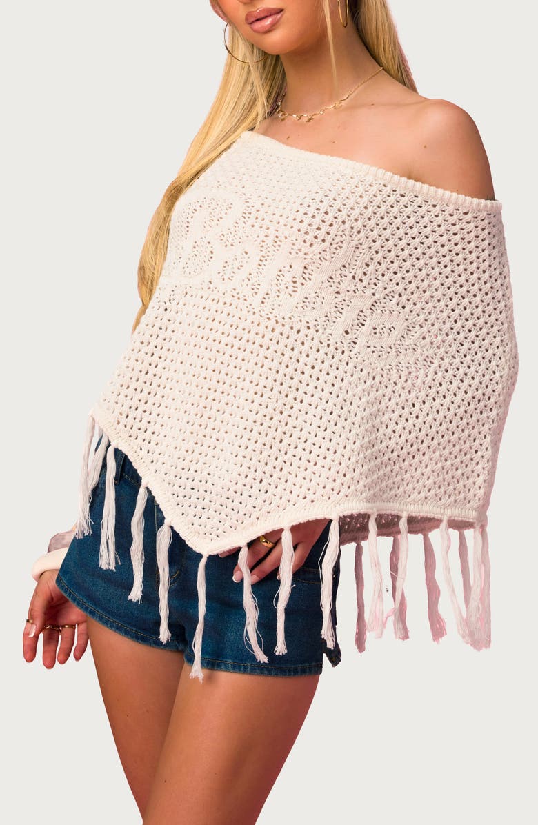 EDIKTED x Barbie<sup>®</sup> Fringe Trim Cotton Poncho, Alternate, color, Ivory