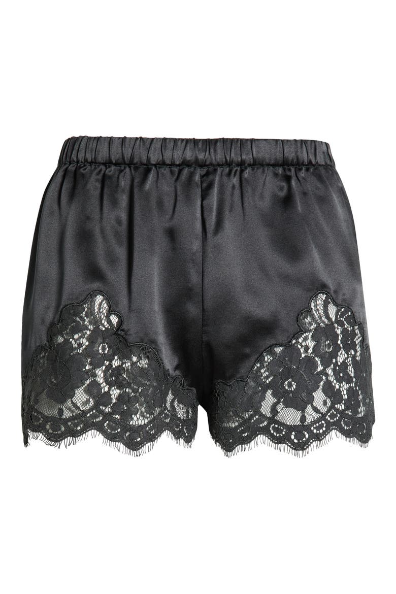 Jennie Lace Trim Silk Blend Shorts, Main, color, BLACK