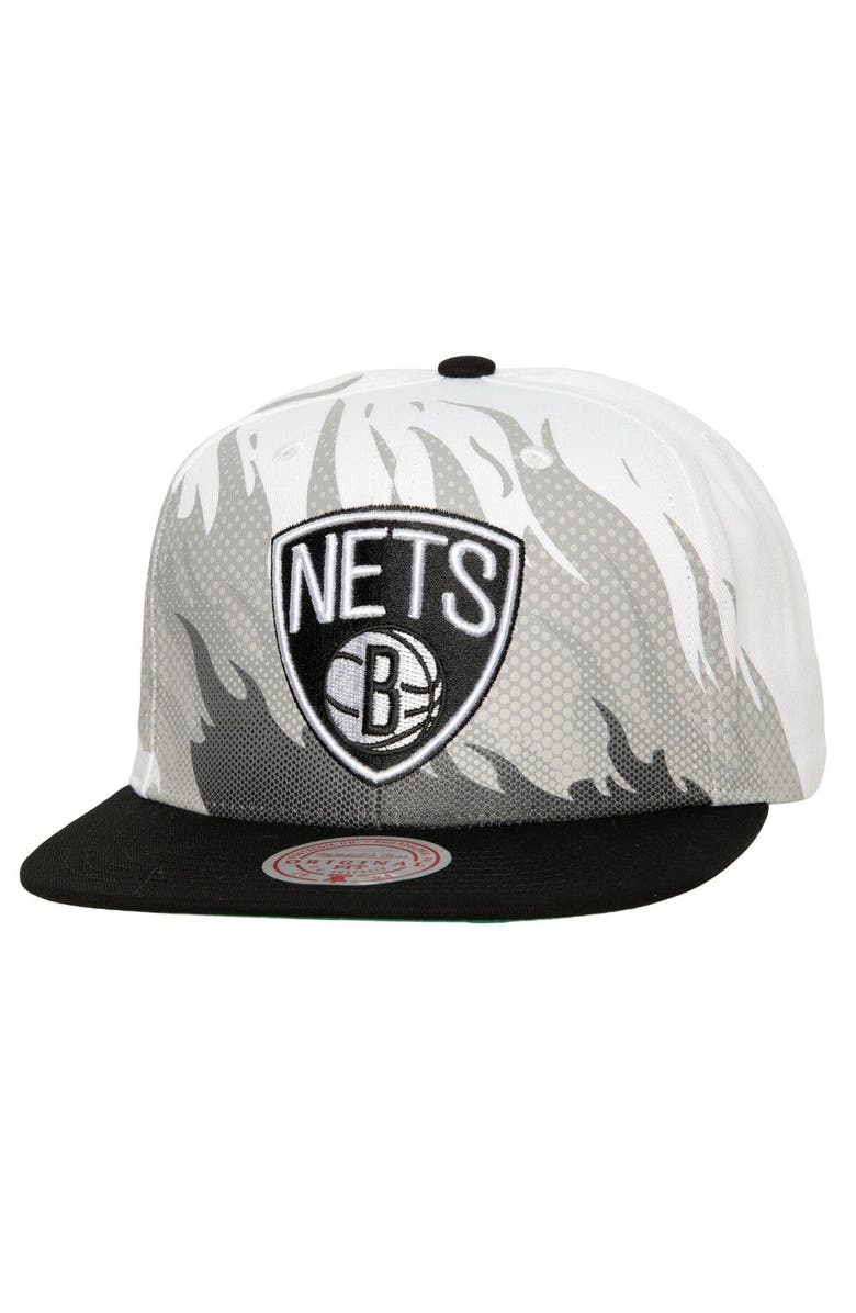 Mitchell & Ness Men's Mitchell & Ness White Brooklyn Nets Hot Fire Snapback Hat, Main, color, White