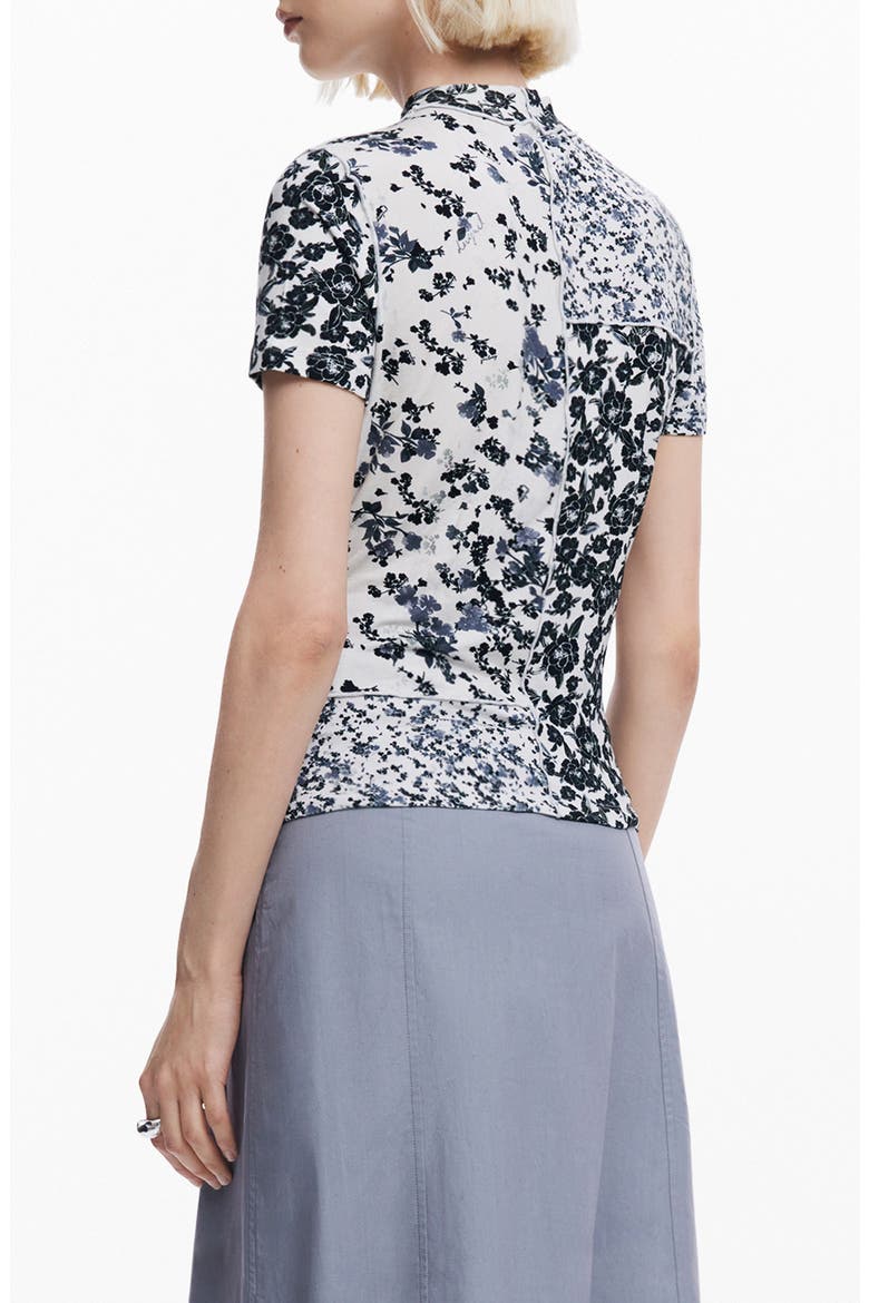 Patchy Floral Mock Neck T-Shirt, Alternate, color, WHITE
