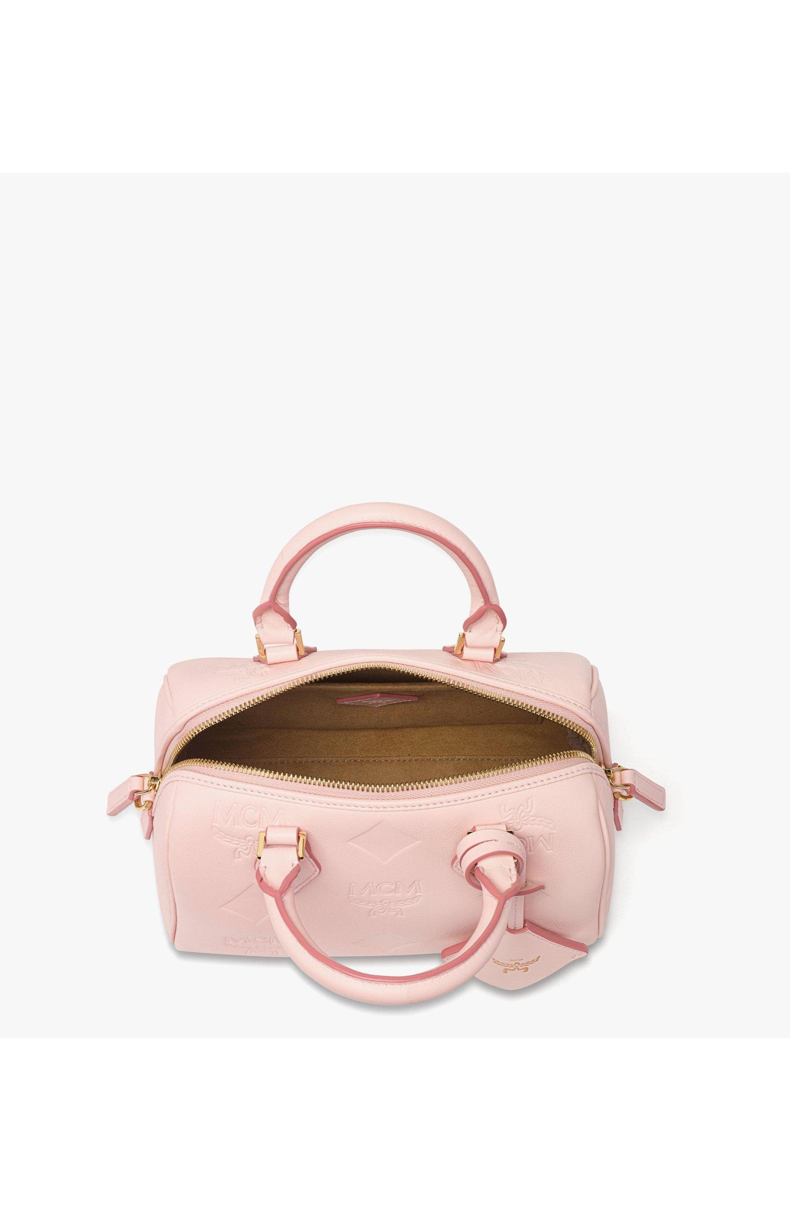 MCM Small Ella Boston Bag in Maxi Monogram Leather, Alternate, color, Lotus Pink