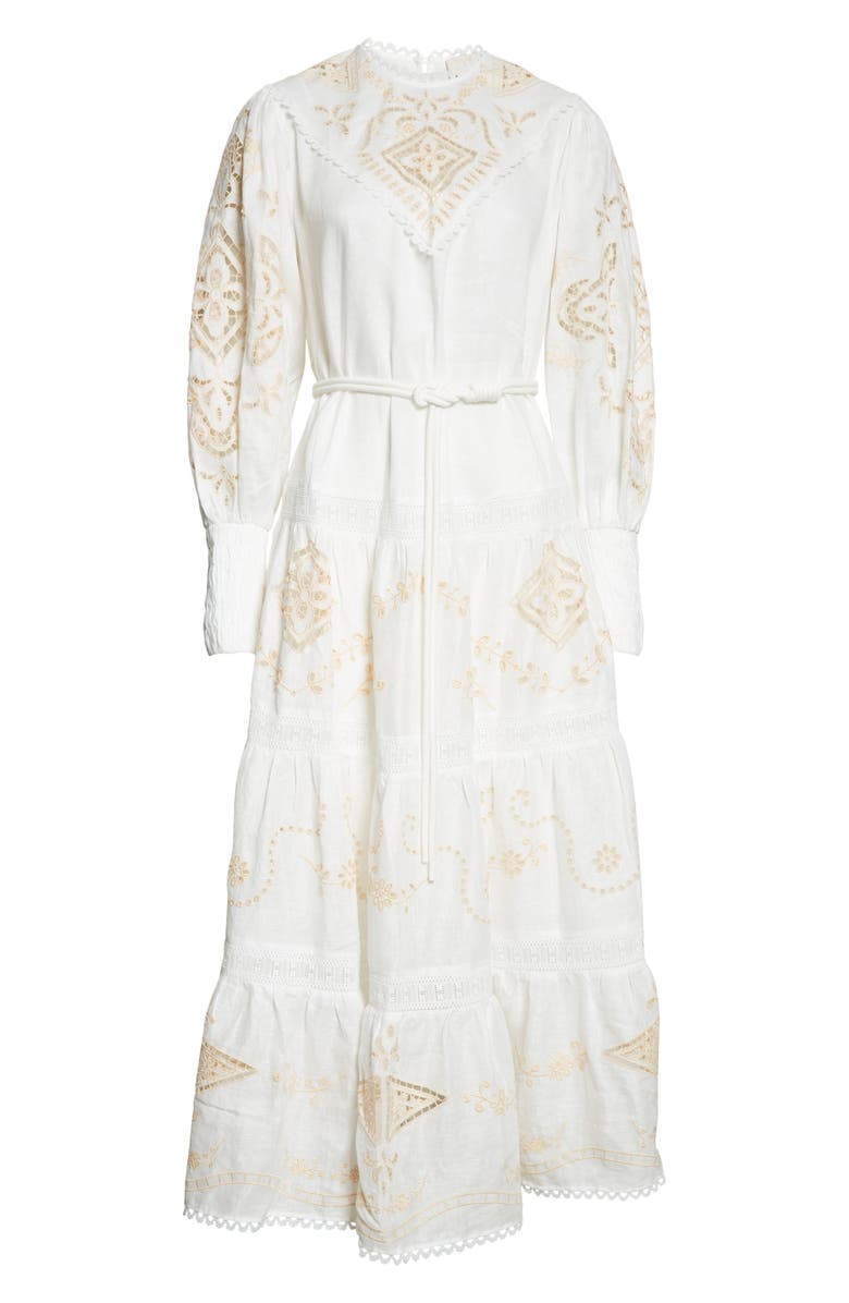 ALEMAIS Cecilia Embroidered Tiered Linen Dress, Alternate, color, 