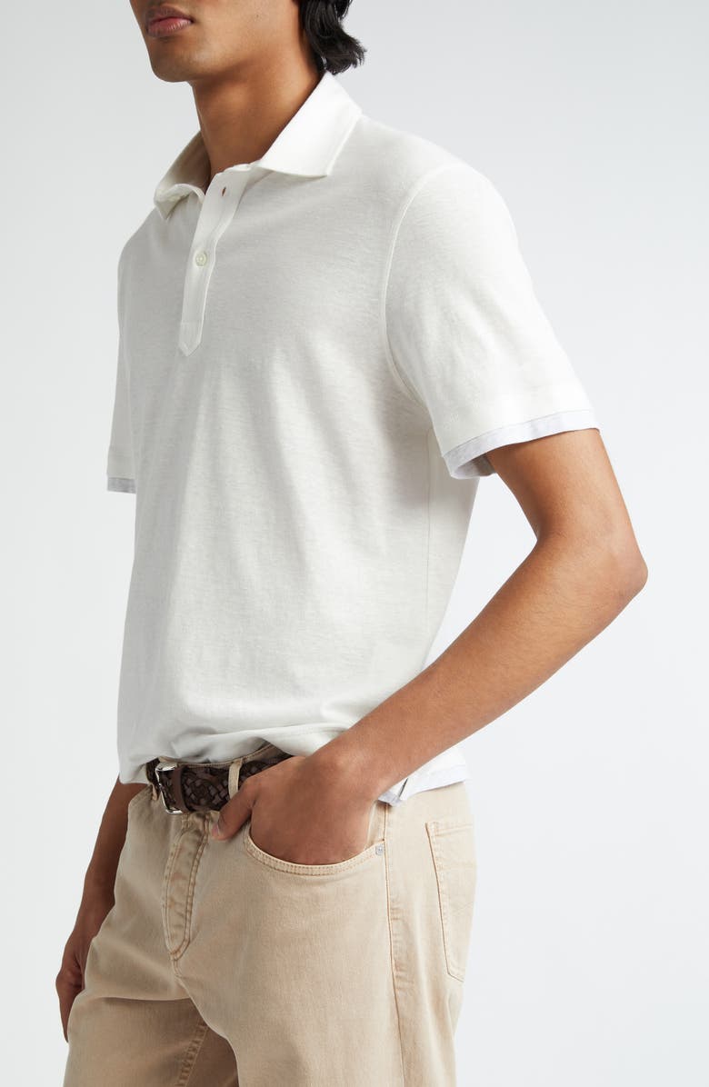 Brunello Cucinelli Contrast Trim Linen & Cotton Polo, Alternate, color,
