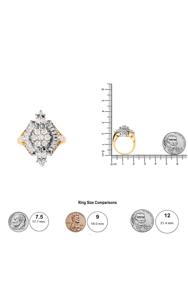10K Yellow Gold 1 Cttw Diamond Cluster and Rhombus Halo Ring, Alternate, color, Yellow