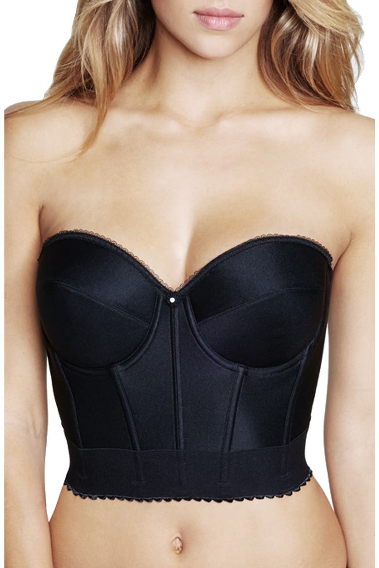 Noemi Low Back Strapless Underwire Bustier, Main, color, BLACK
