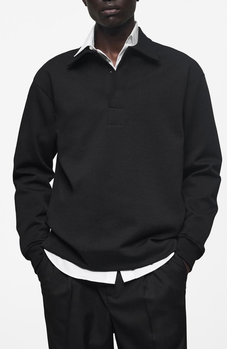 MANGO Relaxed Fit Long Sleeve Cotton Blend Polo Sweatshirt, Main, color, 