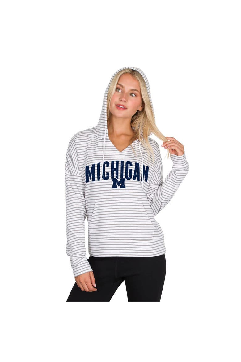 Men's Concepts Sport  White/Gray Michigan Wolverines French Terry Striped V-Neck Pullover Hoodie, Alternate, color, White