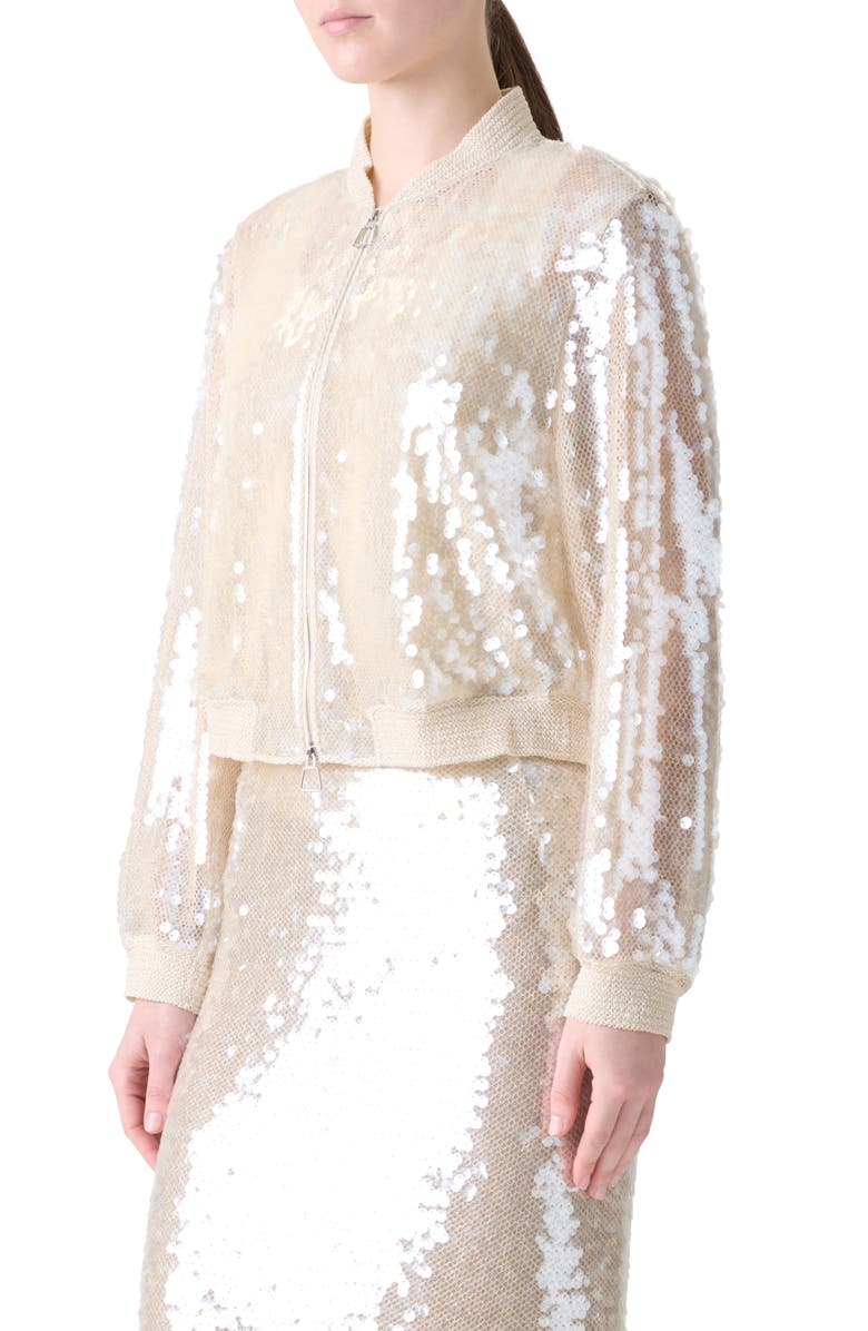 Akris Taide Sequin Mesh Bomber Jacket, Alternate, color, Greige
