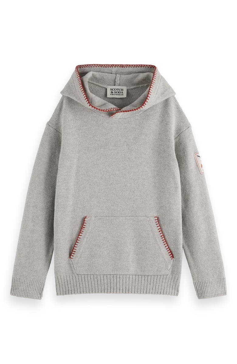 Scotch & Soda Kids' Blanket Stitch Accent Sweater Hoodie, Main, color, Grey