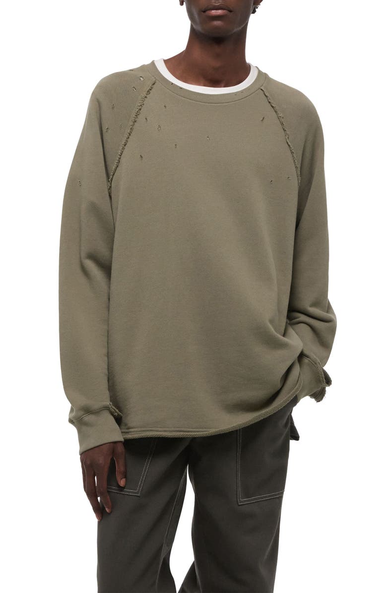 Helmut Lang Distressed Crewneck Sweatshirt, Alternate, color, Sage Dust
