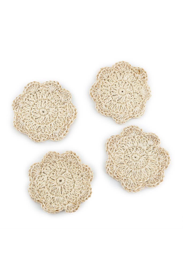 Hand Crocheted Coasters - Verbena  - Set of 4, Main, color, Natural