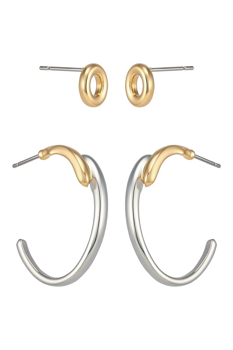 Two-Tone Hoop Stud Earrings, Alternate, color, TWO TONE