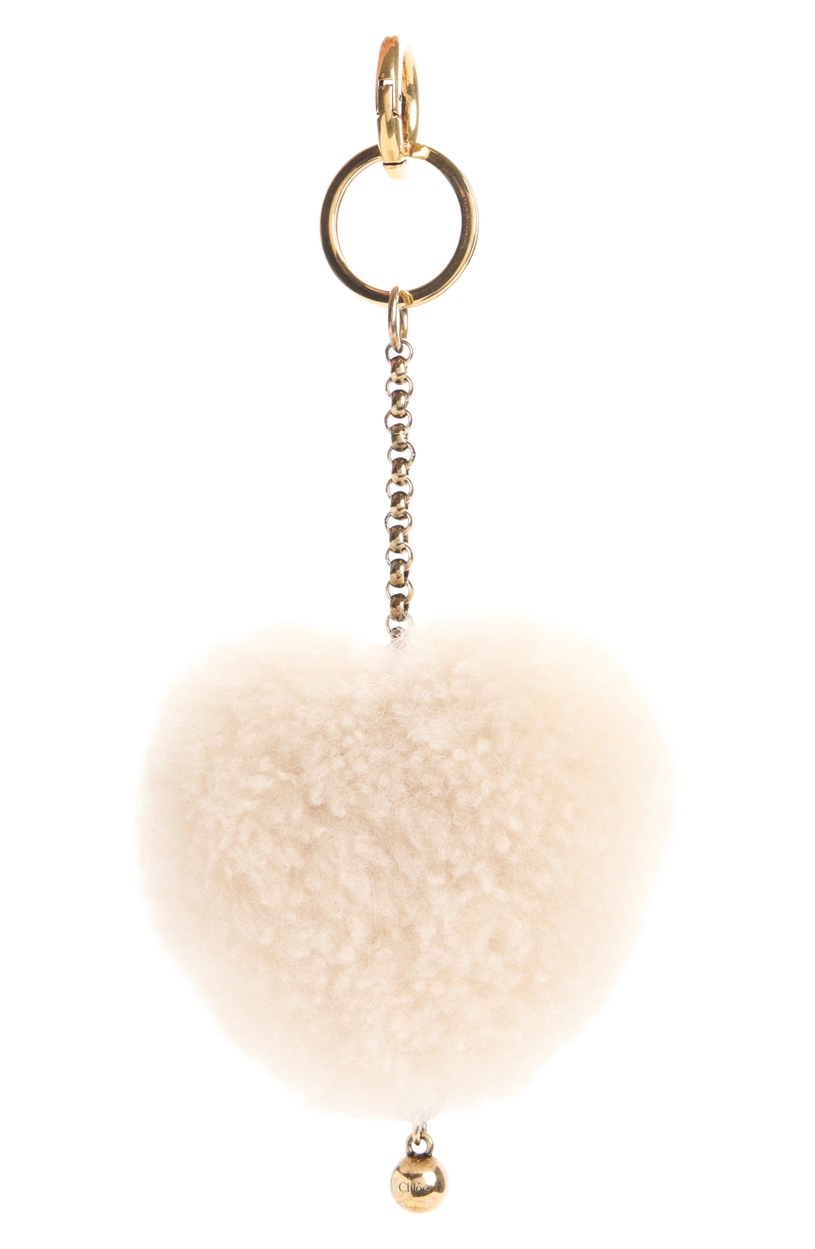 Heart Genuine Shearling Bag Charm, Alternate, color, CLOUDY CREAM