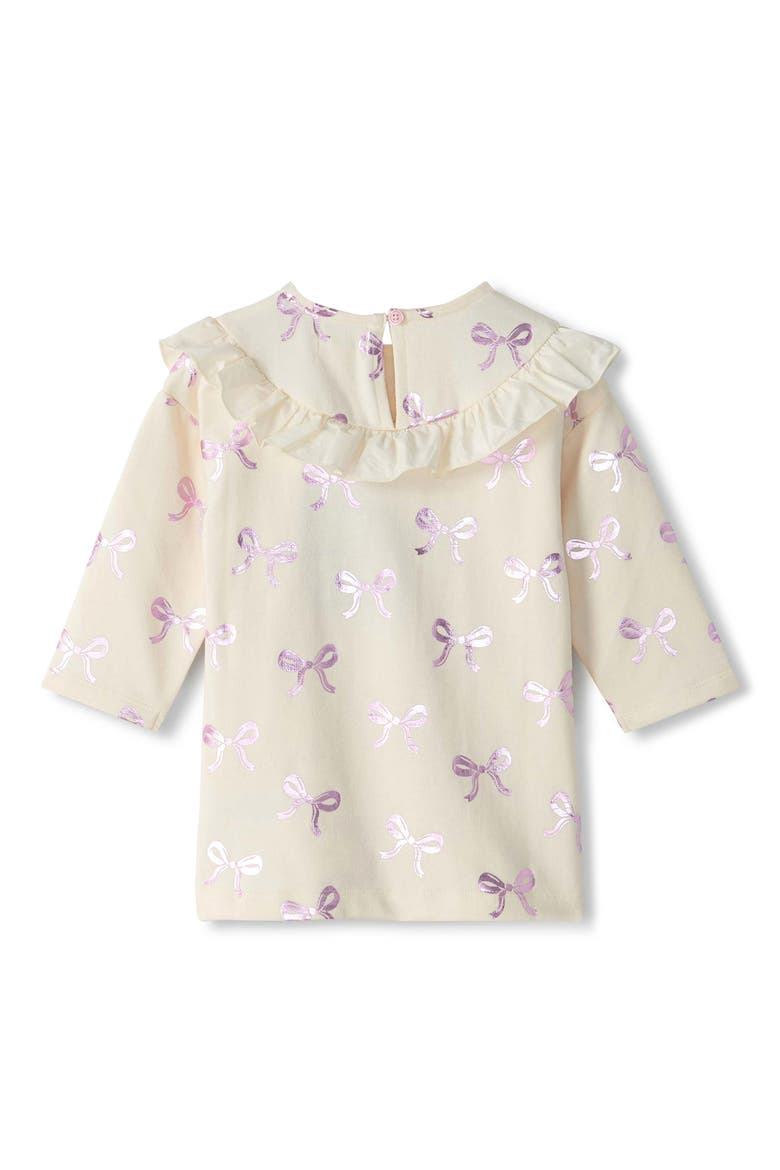 Metallic Bows Long Sleeve Cotton Blend Dress, Alternate, color, NATURAL